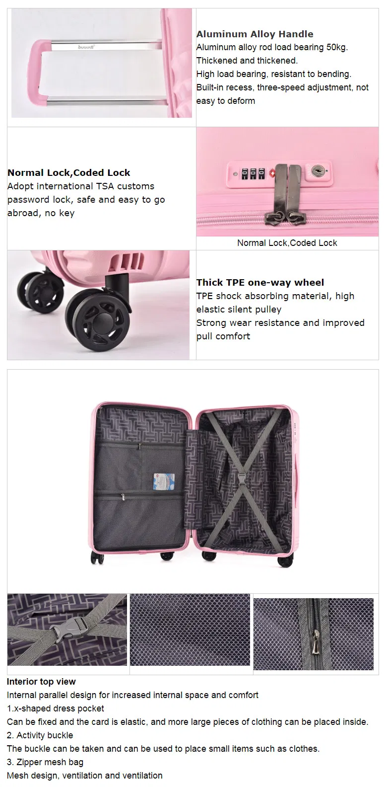 2021 Pink Suitcase Set Vintage Travelling Boarding Suitcase