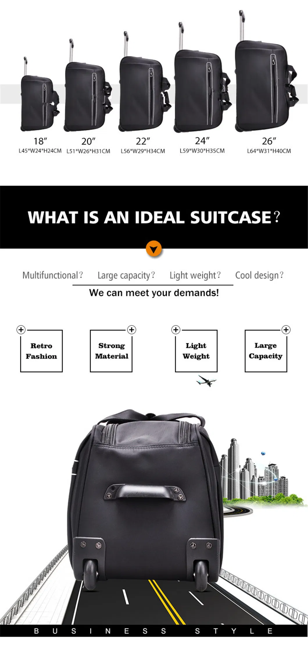 Big Capacity Luggage Bag Travel Trolley Luggage Customized Logo