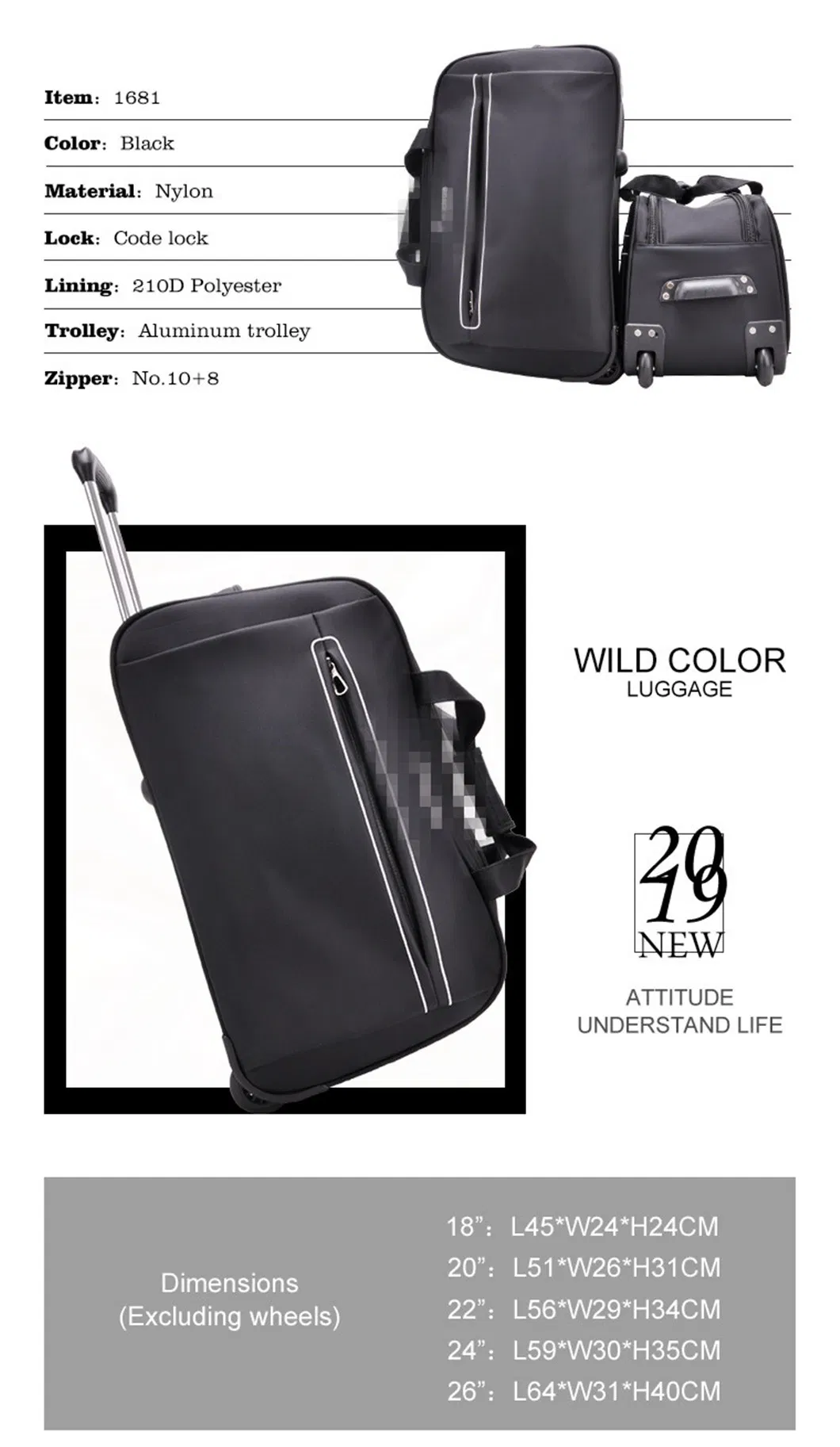 Big Capacity Luggage Bag Travel Trolley Luggage Customized Logo