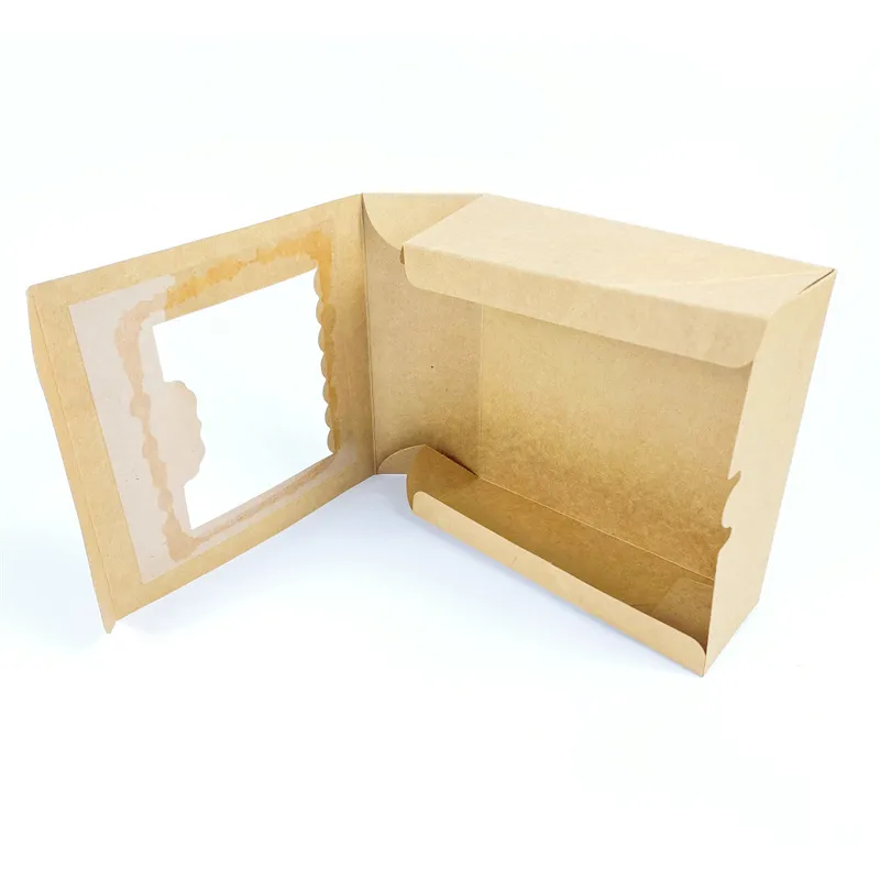 Cheap Price Custom Recycle Kraft Paper Cake Box for Bakery, Cake Cupcake Packaging with Plastic Clear Windows