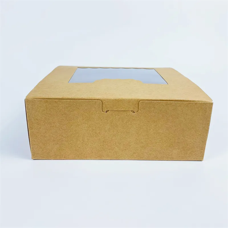 Cheap Price Custom Recycle Kraft Paper Cake Box for Bakery, Cake Cupcake Packaging with Plastic Clear Windows