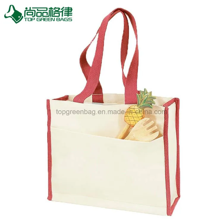 Custom Blank Heavy Organic Cotton Canvas Shopper with Colored Trim