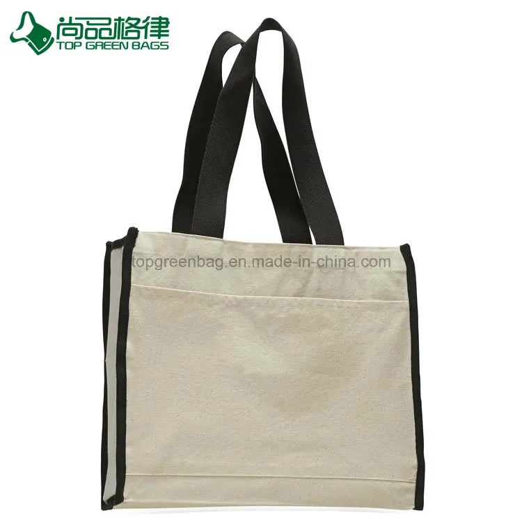 Custom Blank Heavy Organic Cotton Canvas Shopper with Colored Trim