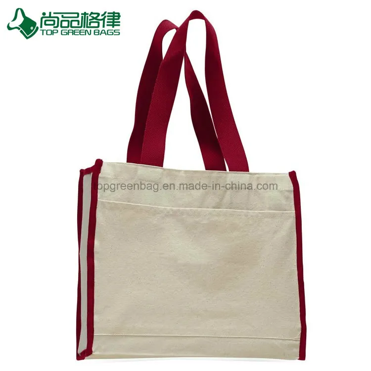 Custom Blank Heavy Organic Cotton Canvas Shopper with Colored Trim