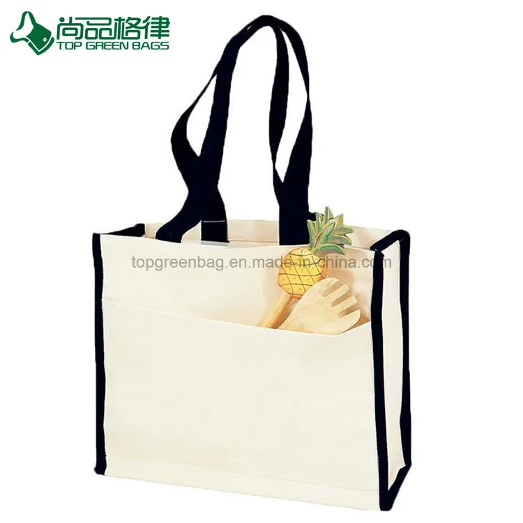 Custom Blank Heavy Organic Cotton Canvas Shopper with Colored Trim