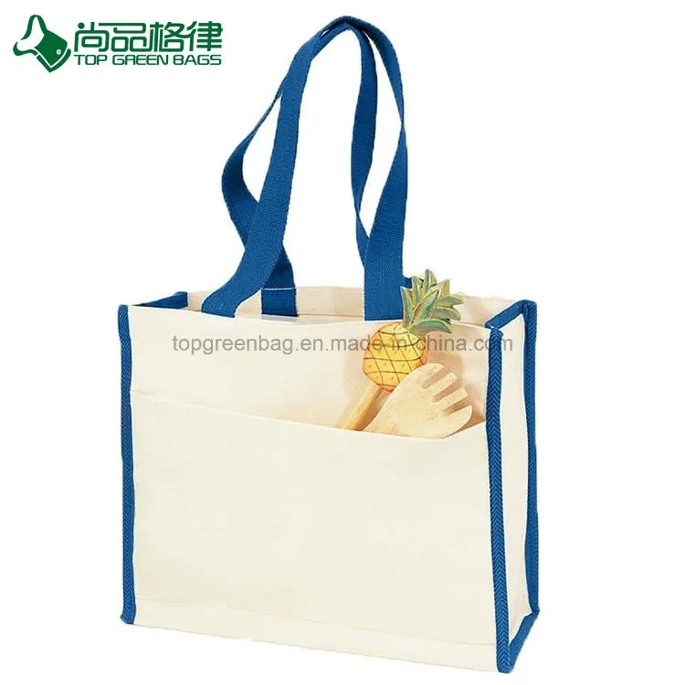 Custom Blank Heavy Organic Cotton Canvas Shopper with Colored Trim