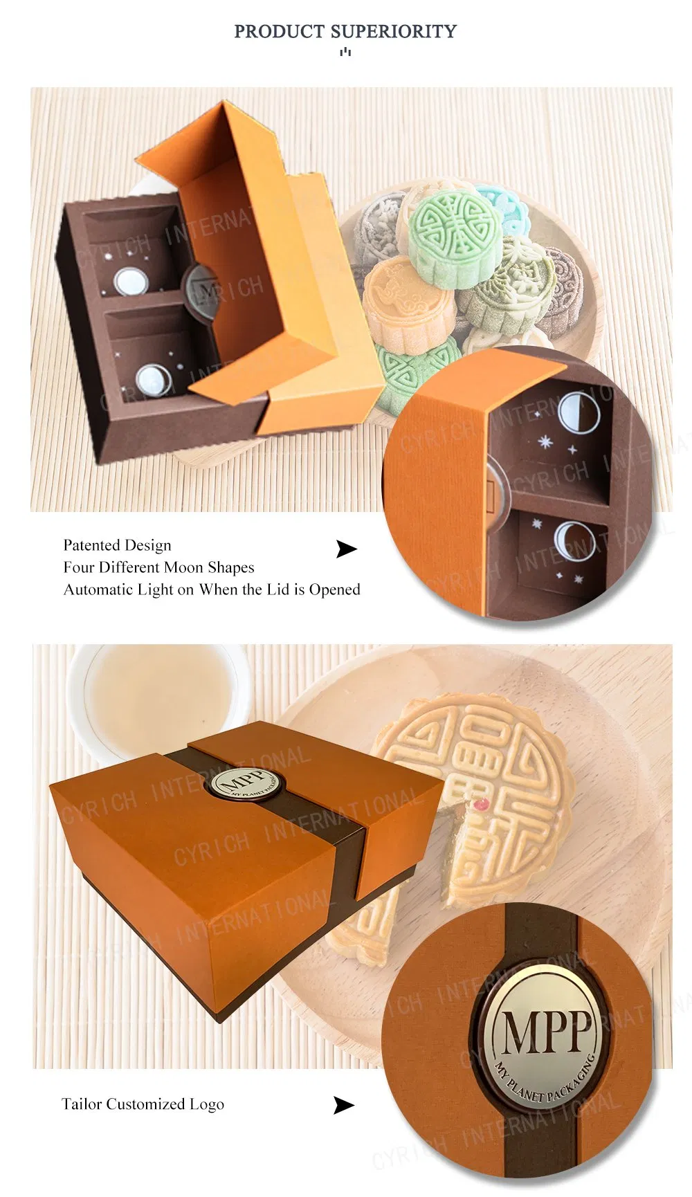 Custom Design Luxury Moon Cake Food Packaging Box with LED Light