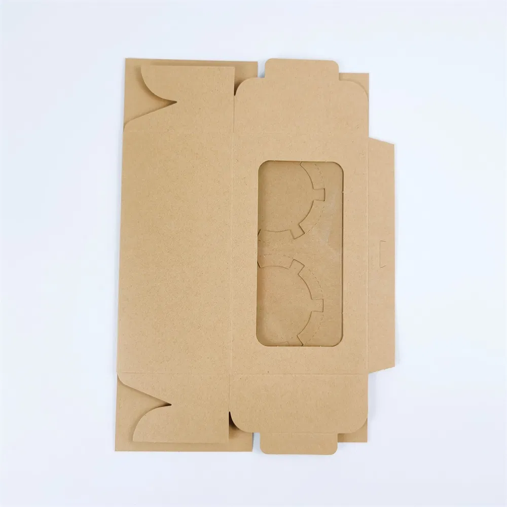 Custom Kraft Paper Box with Clear Window of 2 Cup Cake Recycle Paper Board Cardboard Gift Packaging Boxes