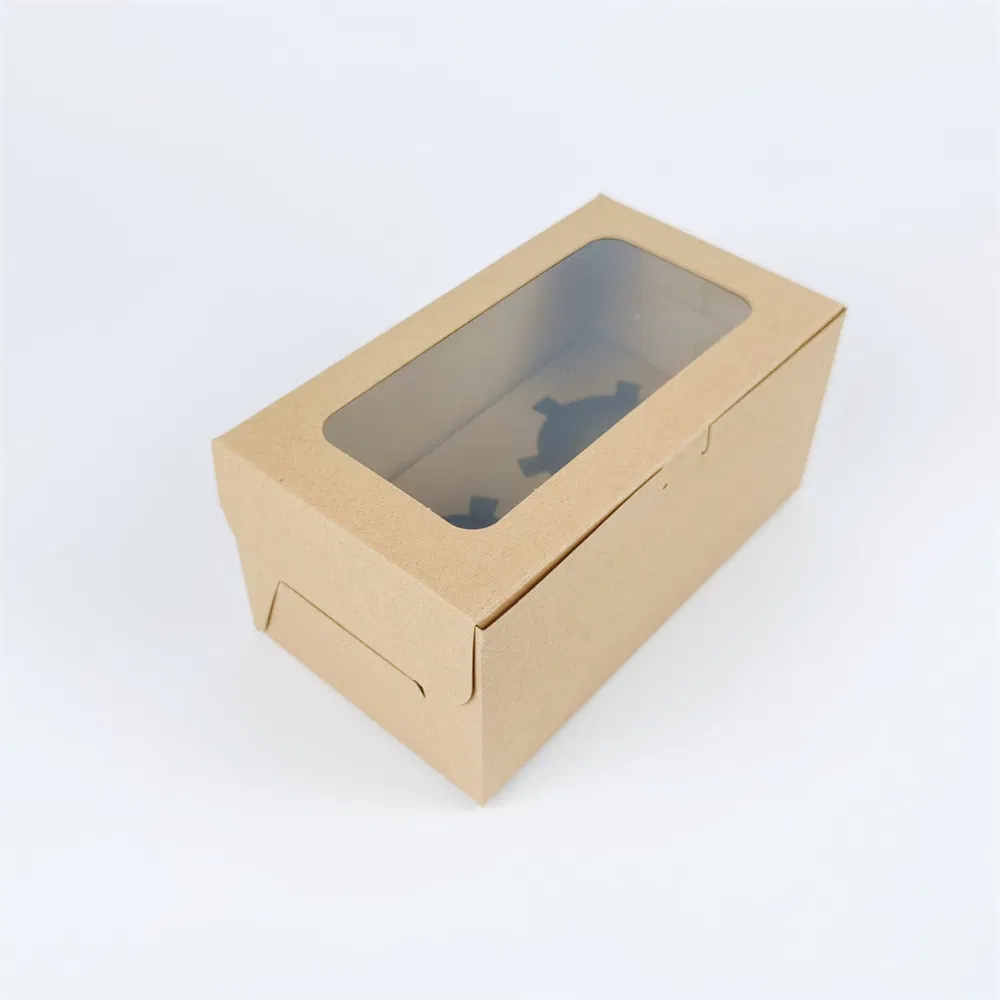 Custom Kraft Paper Box with Clear Window of 2 Cup Cake Recycle Paper Board Cardboard Gift Packaging Boxes