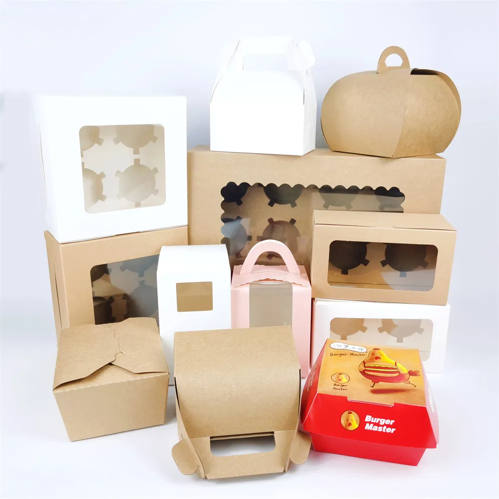 Custom Kraft Paper Box with Clear Window of 2 Cup Cake Recycle Paper Board Cardboard Gift Packaging Boxes