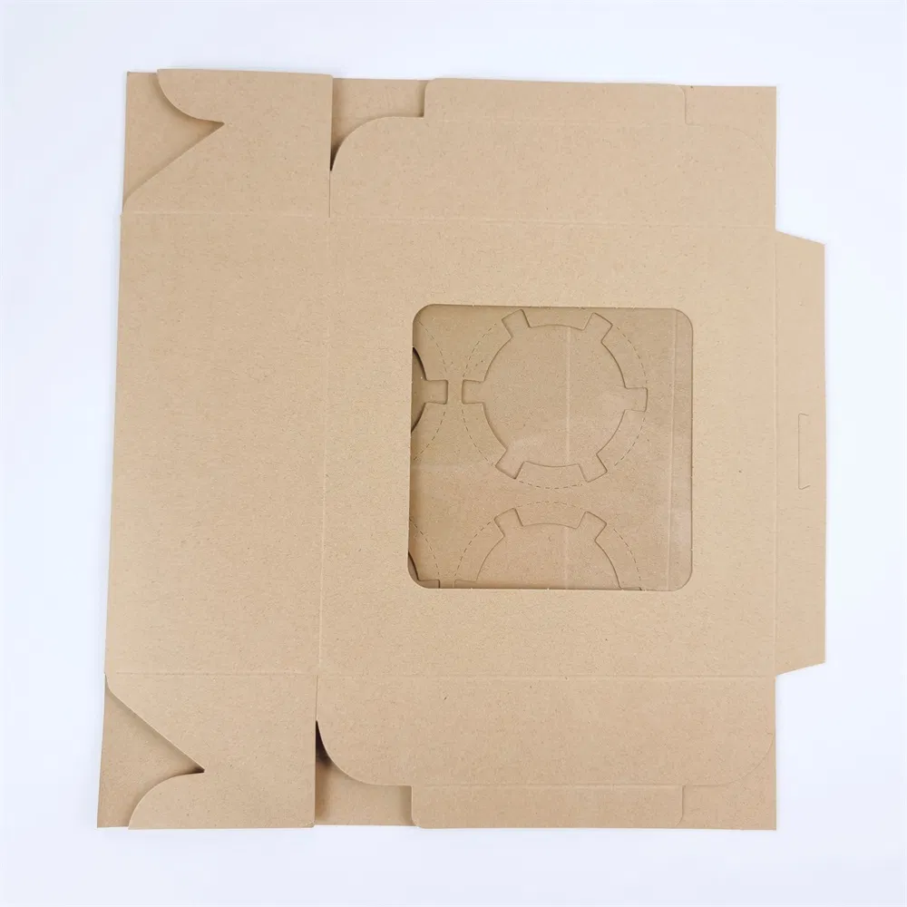 Custom Kraft Paper Box with Clear Window Recycle Paper Board Cardboard Gift Packaging Boxes Bakery for 4 Cup Cake