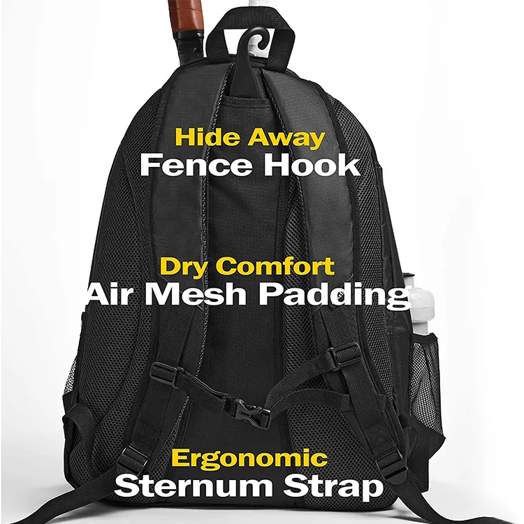 Custom Tennis Racket Bag Holds 2 Rackets in Padded Compartment with Ventilated Shoe Compartment