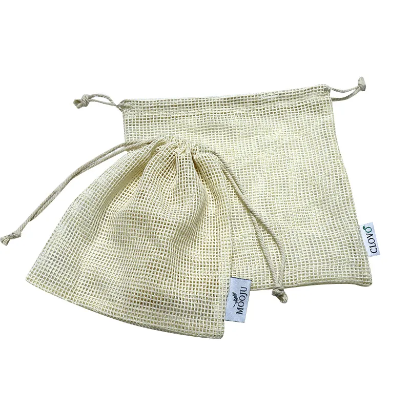 Customized Guangzhou Customize Bamboo Natural Recycle Organic Net Drawstring Cotton Mesh Soap Bag Pouch