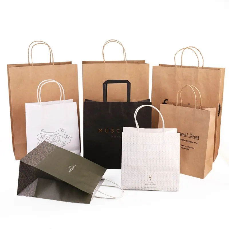 Eco Friendly Kraft Shopping Packaging Clothing Made Handl Recycle Cuto