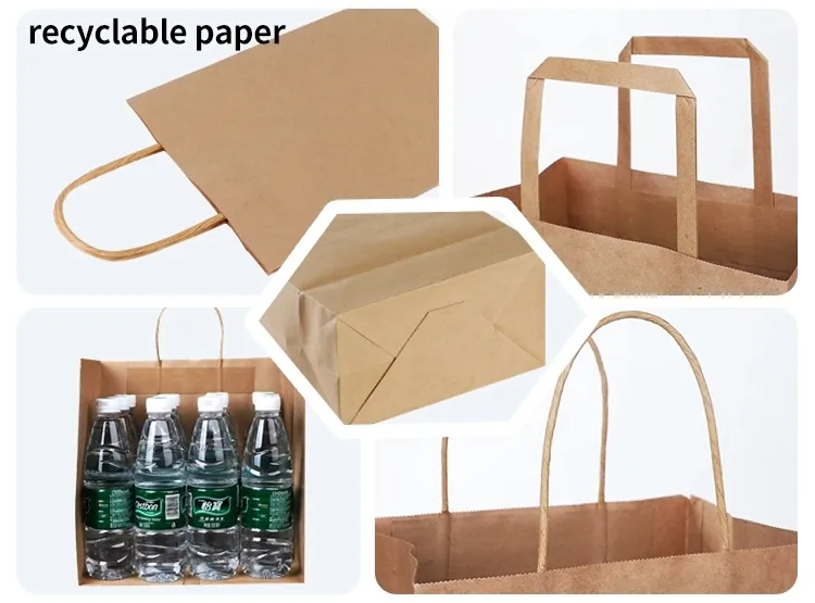 Eco Friendly Kraft Shopping Packaging Clothing Made Handl Recycle Cuto