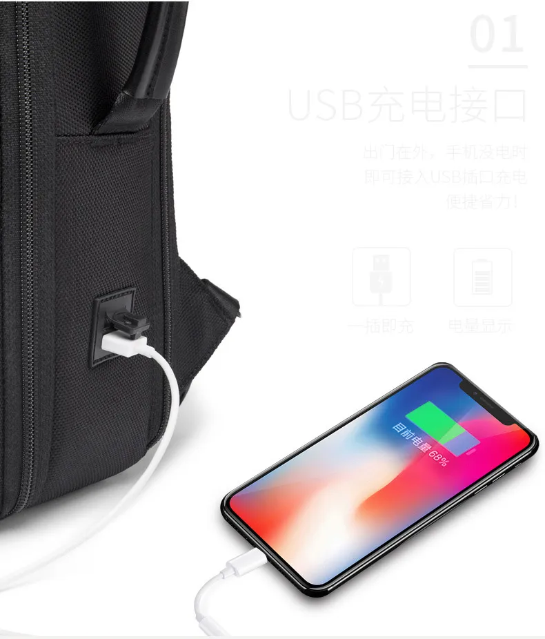 Fashion Double Shoulder Business Travel Laptop Computer Notebook College Students Casual Backpack Pack Bag with USB (CY3330)