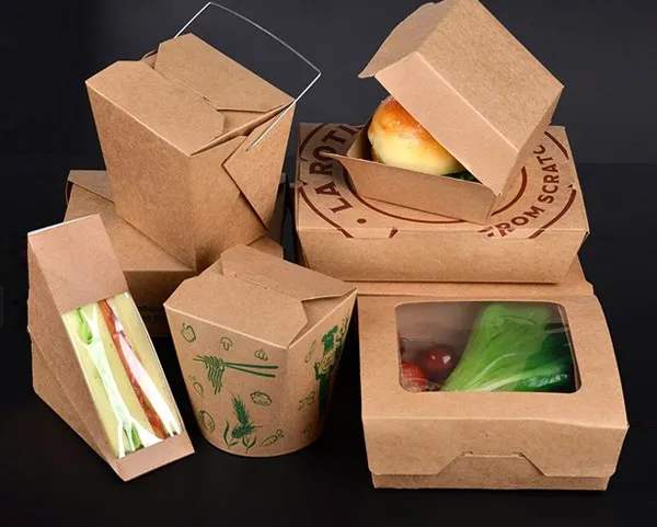 Food Grade Disposable Custom Printed Brown Paper Box Container for Sandwich Pizza Packaging