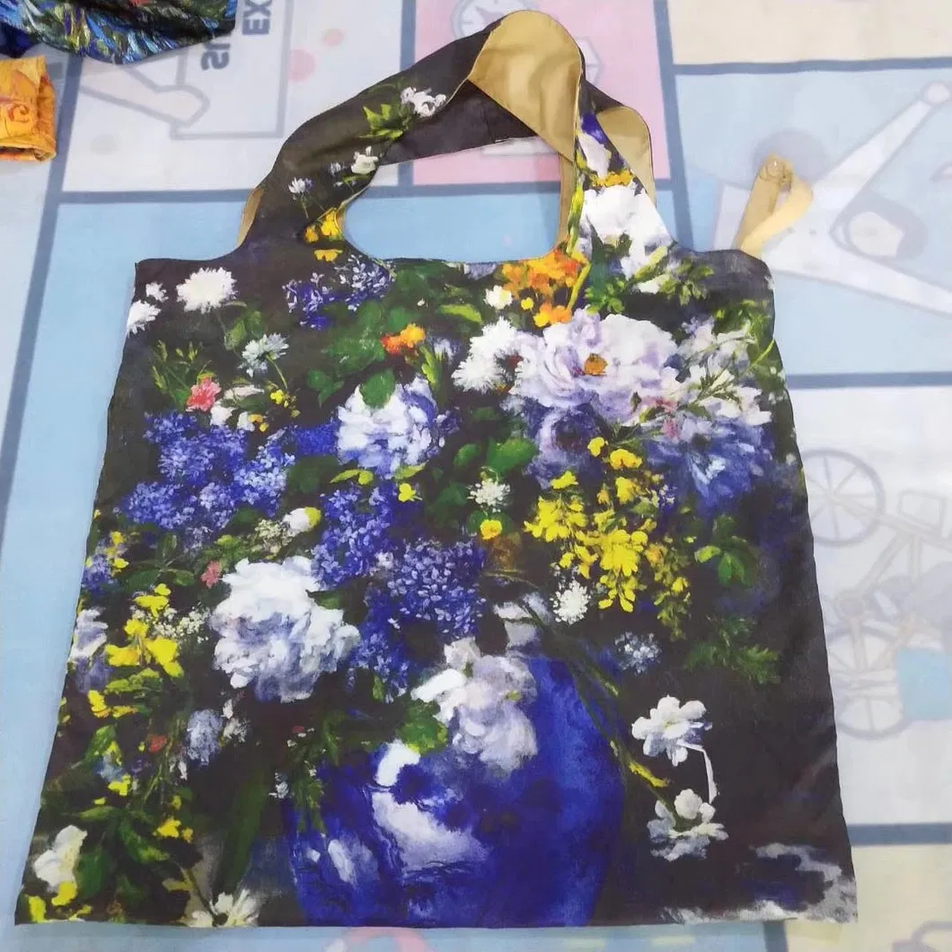 Full Imprint Polyester Gift Tote Pocket Foldable Shopping Bag