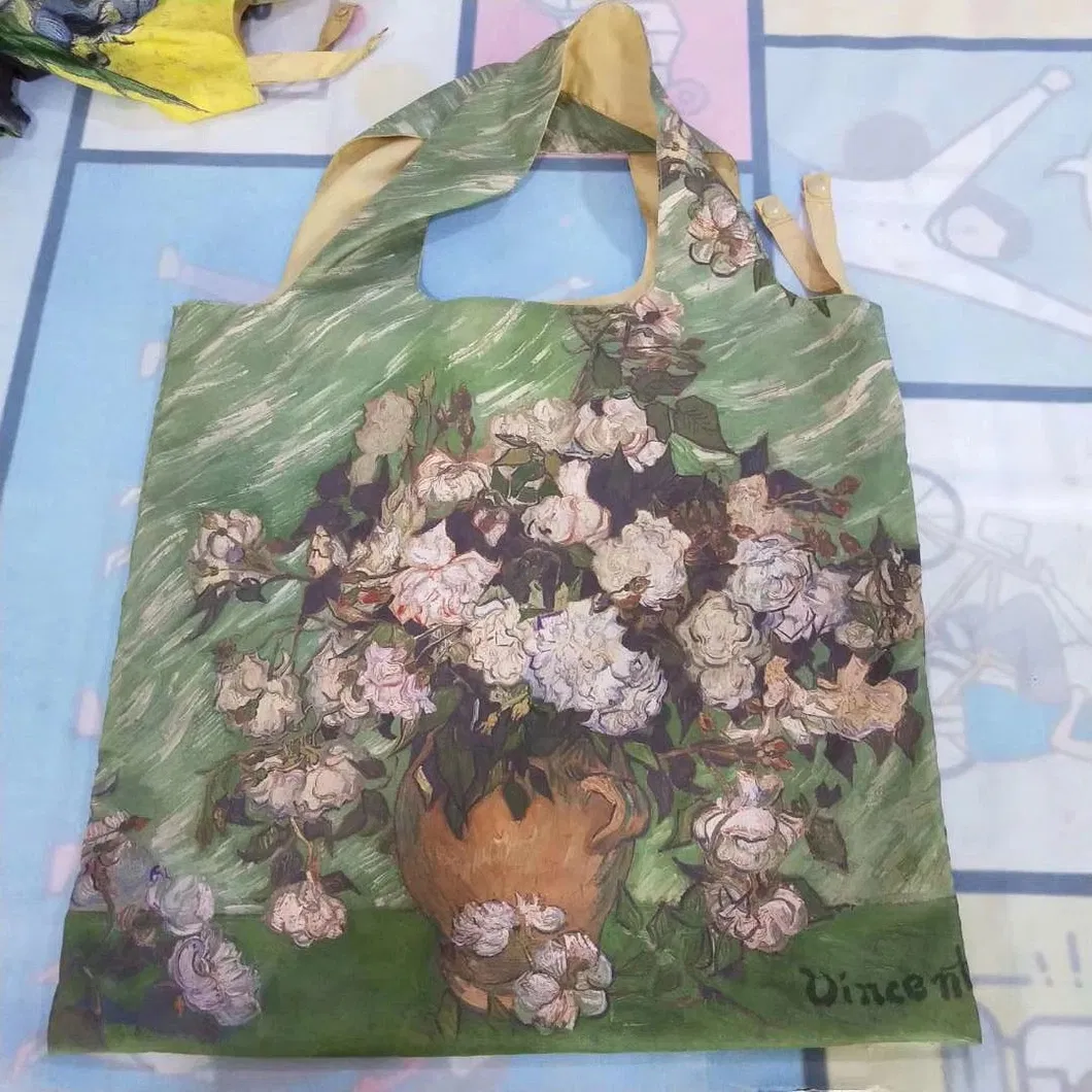 Full Imprint Polyester Gift Tote Pocket Foldable Shopping Bag