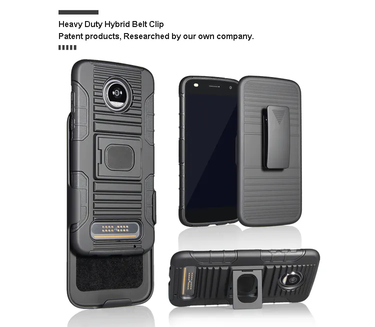 High Quality Belt Clip Holster Stand Armor Case for iPhone X, for Motorola Z2 Play Case with Kickstand 3in 1