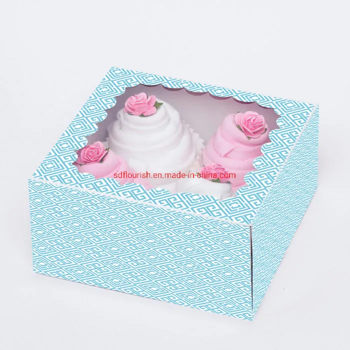 Middle Size Silver Stamping Square Shaped Cardboard Cake Box with Ribbon for Party Wedding