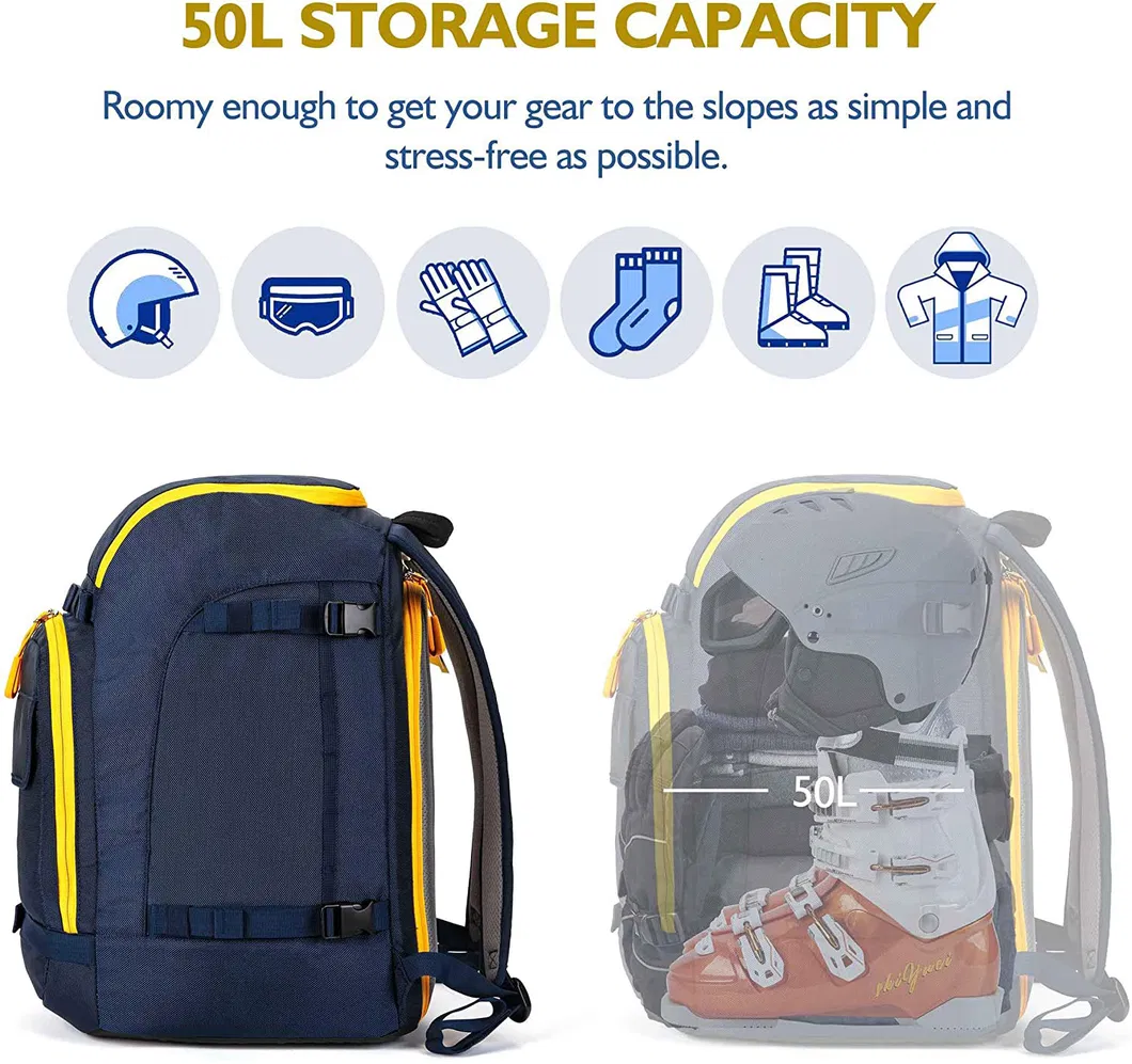 New Design OEM 1680d Nylon 50L Skiing Travel Shoes Luggage Backpack Waterproof Ski Boots Gear Bag