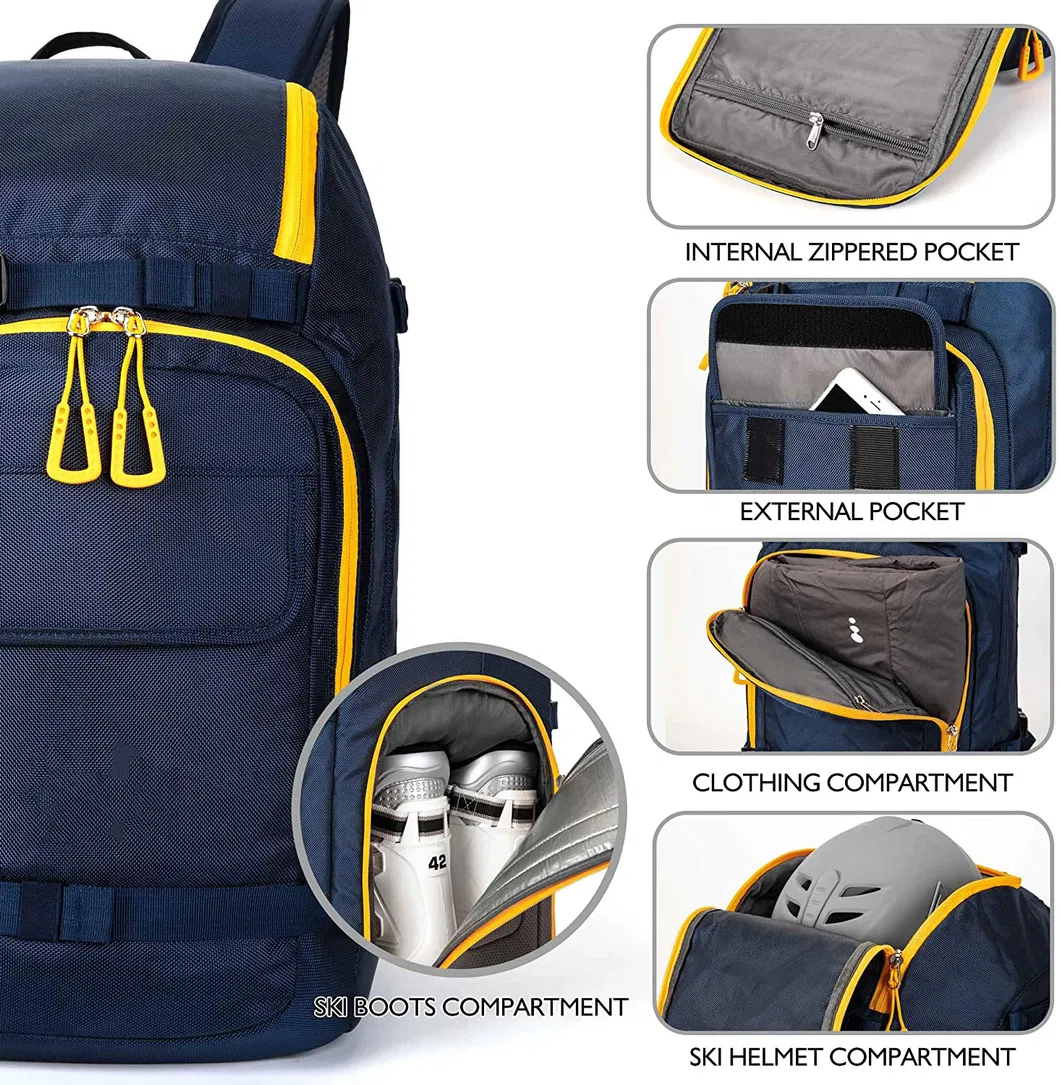 New Design OEM 1680d Nylon 50L Skiing Travel Shoes Luggage Backpack Waterproof Ski Boots Gear Bag