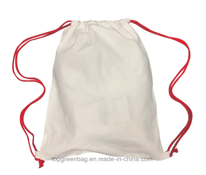 Promotional 100% Natural Cotton Calico Drawstring Sports Pack Bag