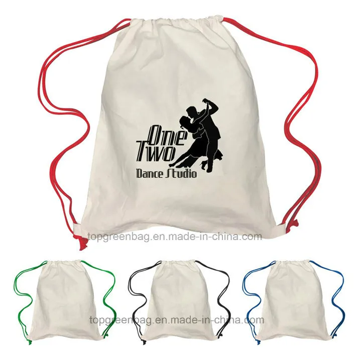 Promotional 100% Natural Cotton Calico Drawstring Sports Pack Bag