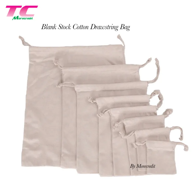 Promotional Custom Printed Plain Calico Gift Storage Dust Packing Bag Large 100% Natural Organic Cotton Canvas Christmas Drawstring Bags