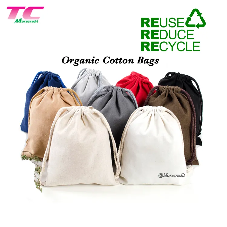 Promotional Custom Printed Plain Calico Gift Storage Dust Packing Bag Large 100% Natural Organic Cotton Canvas Christmas Drawstring Bags