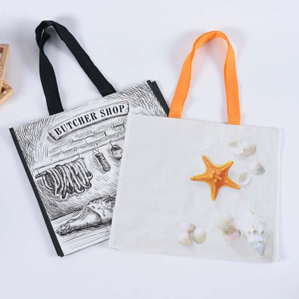 Qingdao Factory Gots Oekotex 100 Hot Selling Blue Cmyk Printing Long Nylon/Polyester Handle PP Woven Bag with Lamination