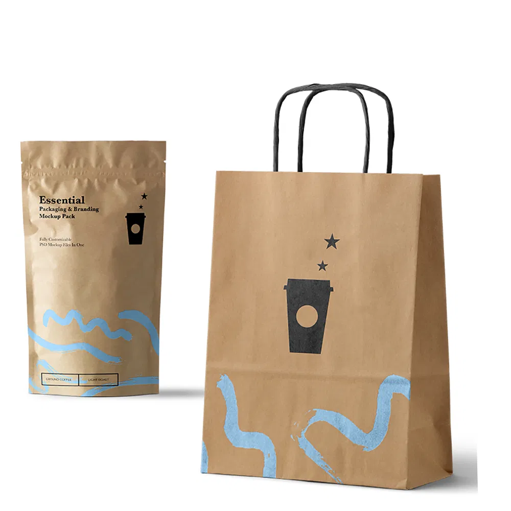 Recycle Grocery Gift Shopping Kraft Paper Bag with Flat Handles