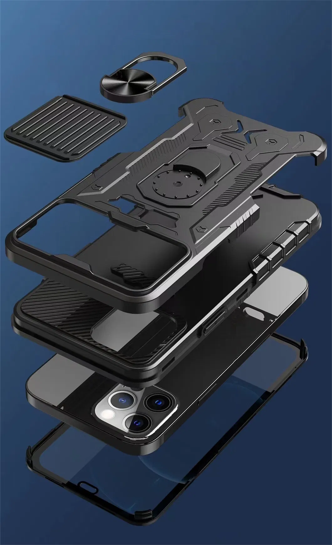 Rugged Shield PC TPU Kickstand Ring Holder Case for iPhone 13 PRO Max