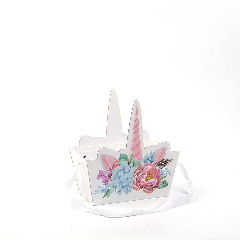 Unicorn Style Portable Present Storage Packaging Box with Ribbon Handles