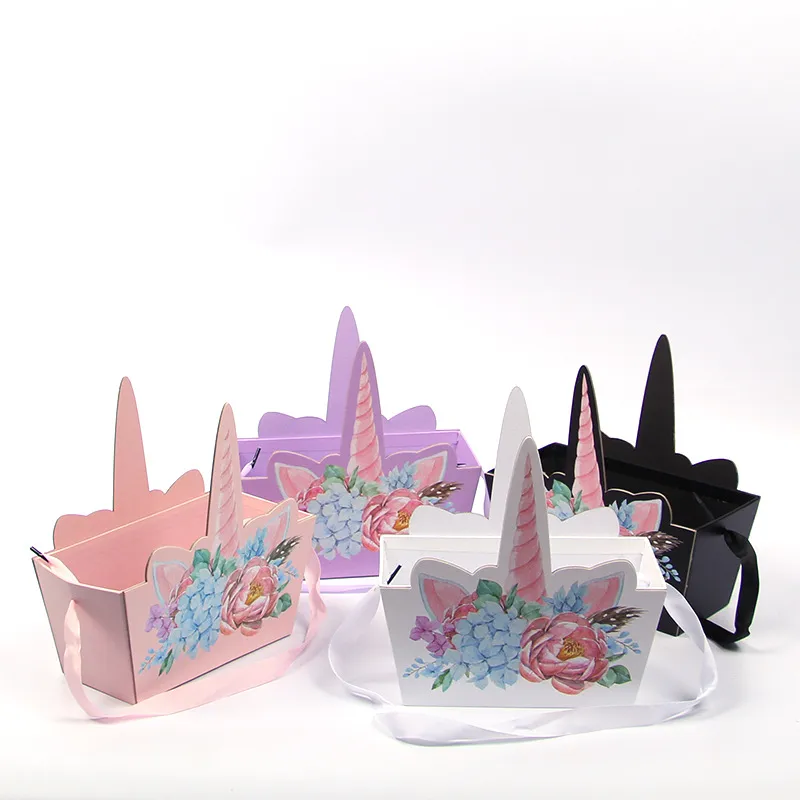 Unicorn Style Portable Present Storage Packaging Box with Ribbon Handles