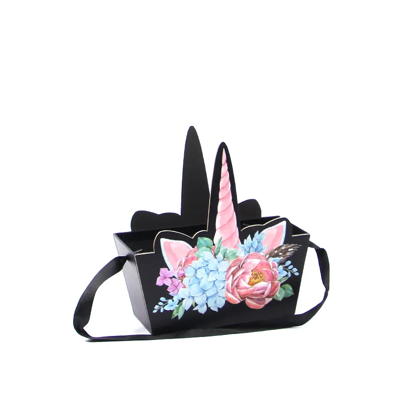 Unicorn Style Portable Present Storage Packaging Box with Ribbon Handles