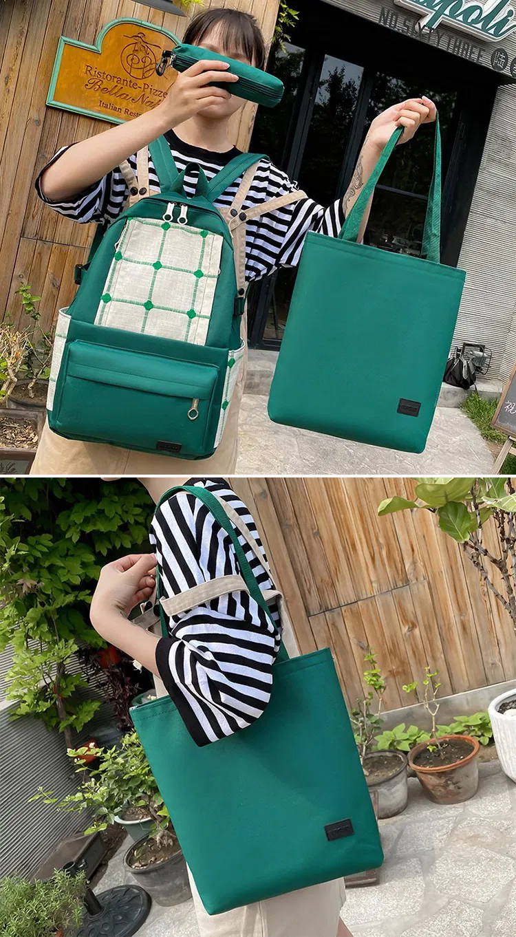 Wholesale Bookbag Checked Color Leisure Student Backpack Canvas School Bags Set