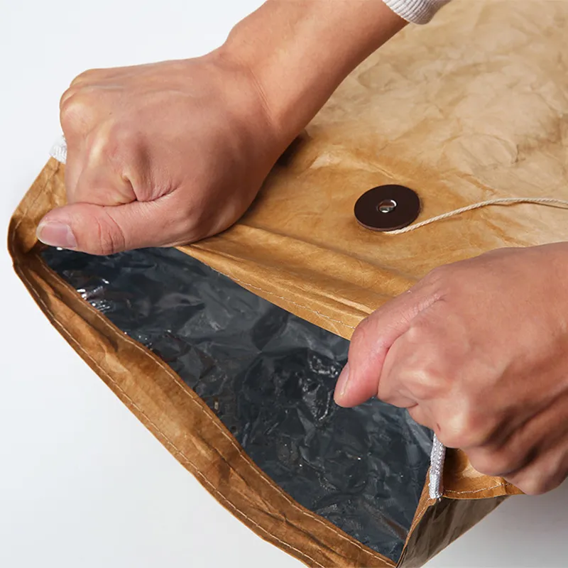 Wholesale Custom DuPont Design Tyvek Brown Kraft Paper Waterproof Insulated Lunch Cooler Bag